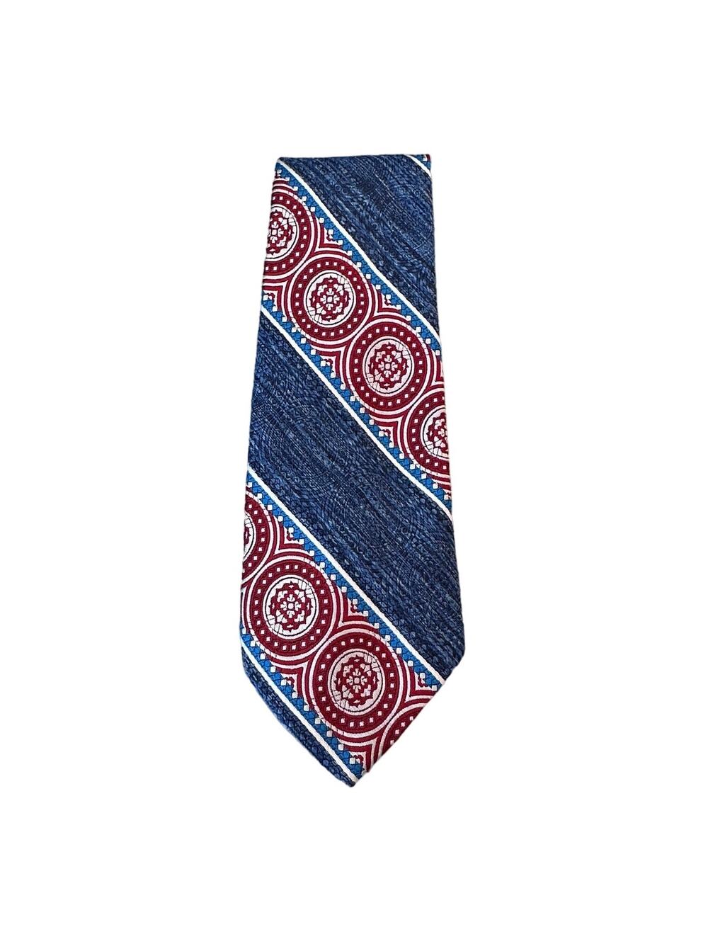 Vintage Cesare Larini Mens Tie Blue White Red Geometric Traditional Necktie